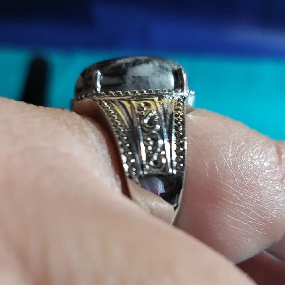Austrian Pinolith Solitaire Stainless Steel Ring